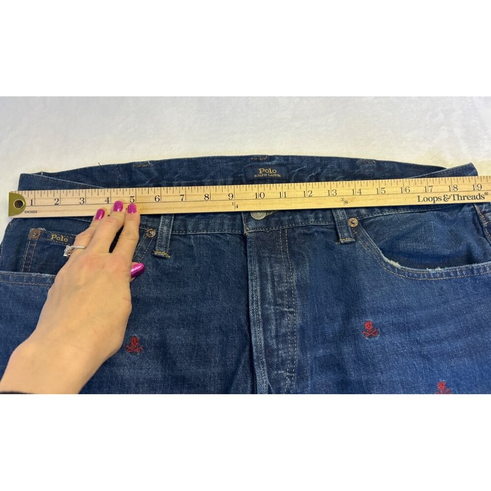 Polo Ralph Lauren Embroidered Skulls Denim Jeans Sullivan Slim Men’s 38x32 Y2K - Picture 14 of 16
